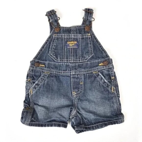 OSHKOSH B'GOSH Denim Jean Shortalls Overall Shorts Size 3 Months - Picture 1 of 5
